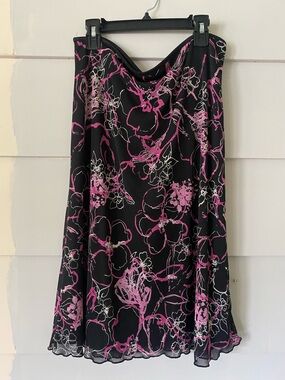 Wrapper Y2K Floral Black Pink MIDI Fairy Coquette Lined Dainty Whimsy Skirt Sz L